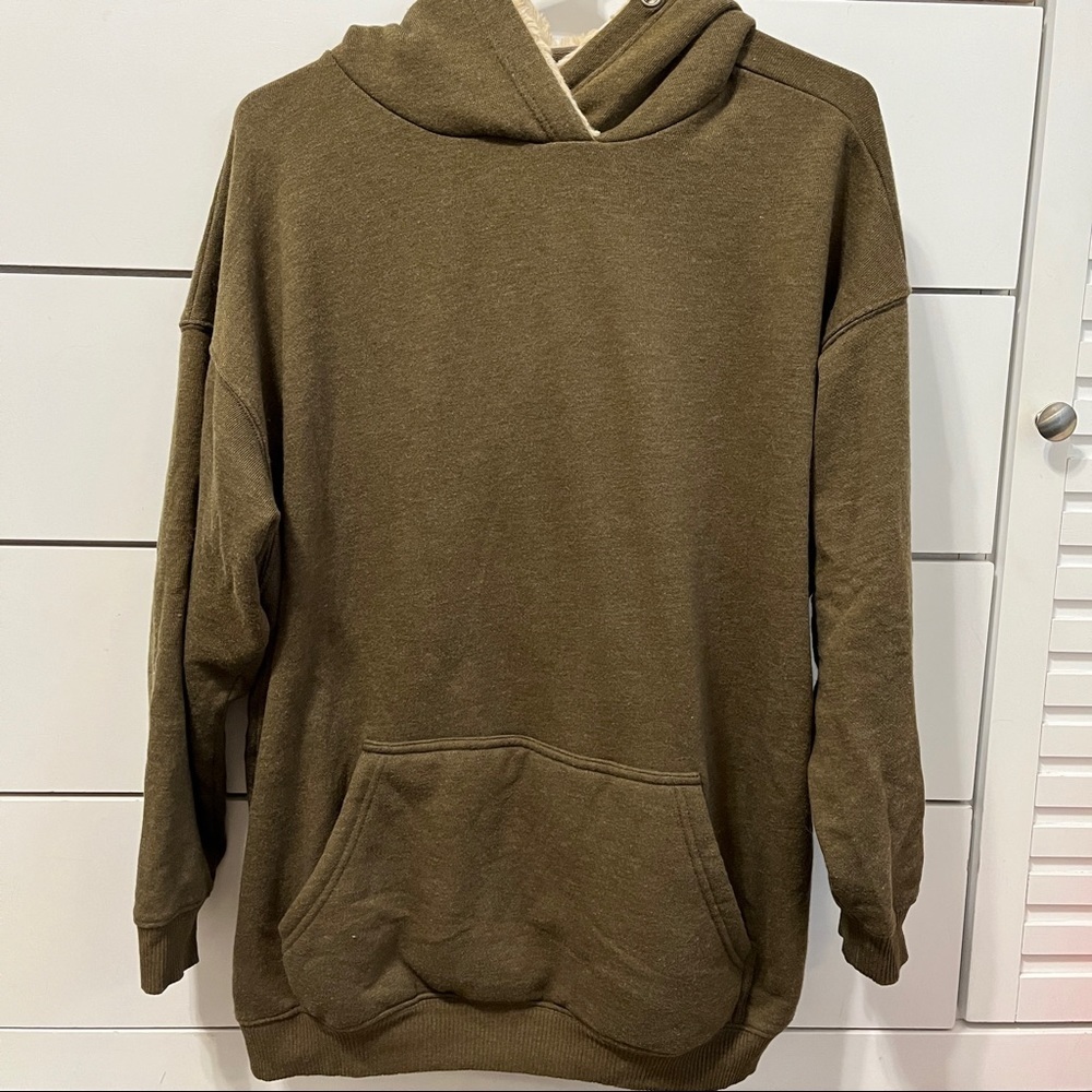 Aerie Olive Green Fuzzy Hoodie Sweatshirt - Picture 2 of 5